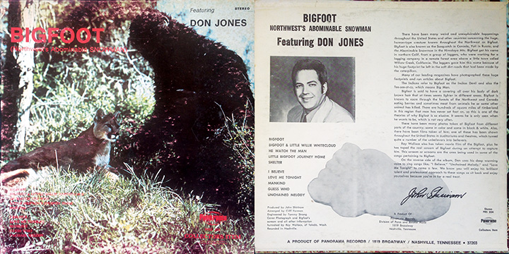 Cover of album "Bigfoot: Northwest's Abominable Snowman," featuring singer Don Jones.